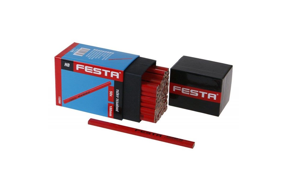 FESTA Tužka tesařská HB, červený lak, 180 mm, v krabičce