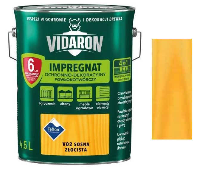 Vidaron Impregnat ochranná impregnační lazura na dřevo V02 Borovice zlatá 4,5l
