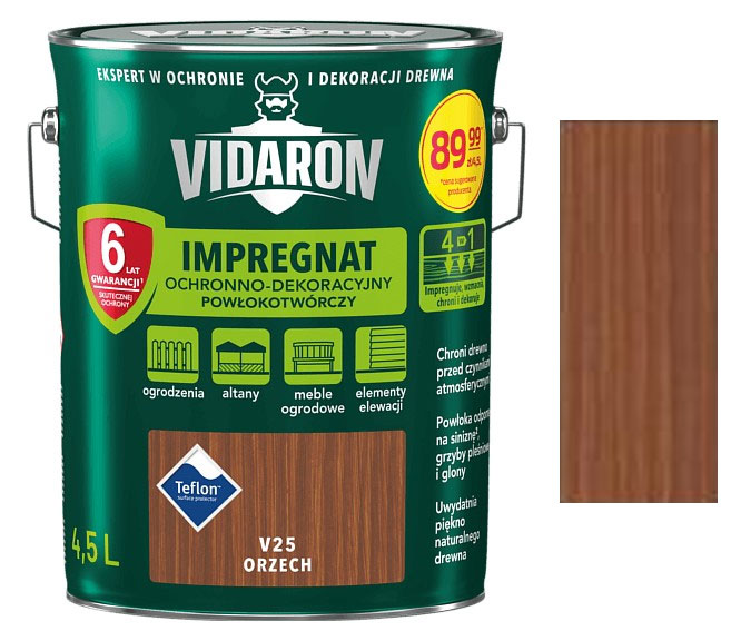 Vidaron Impregnat ochranná impregnační lazura na dřevo V25 Ořech 4,5l