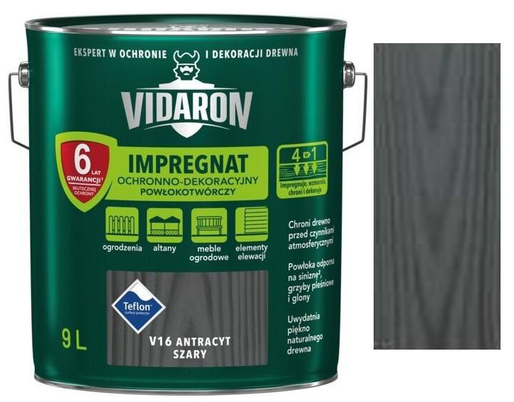 Vidaron Impregnat ochranná impregnační lazura na dřevo V16 Antracit šedý 9l