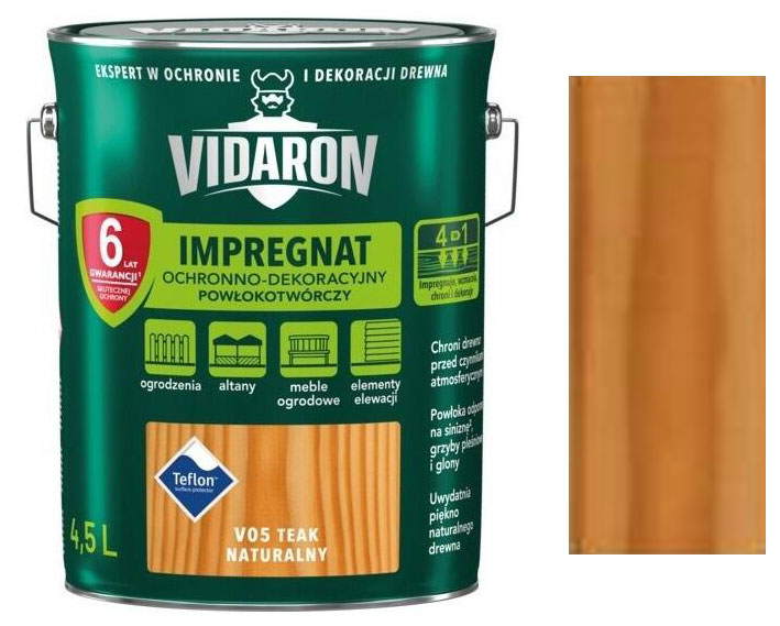 Vidaron Impregnat ochranná impregnační lazura na dřevo V05 Teak přírodní 4,5l