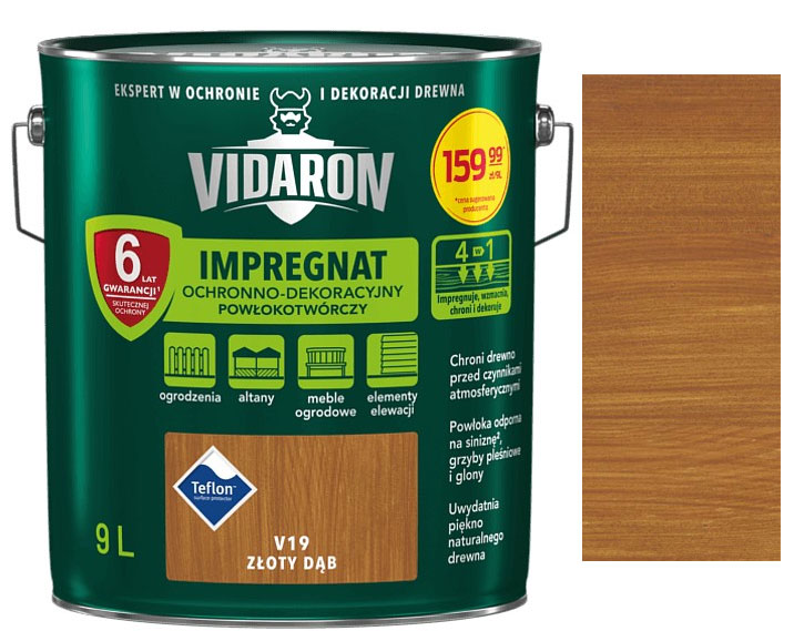 Vidaron Impregnat ochranná impregnační lazura na dřevo V19 Dub zlatý 9l