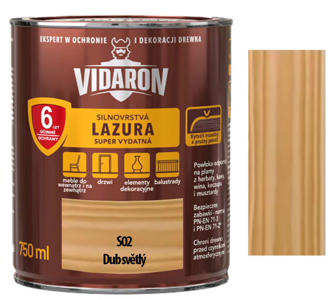 Vidaron silnovrstvá lazura super vydatná S02 Dub světlý 0,75l