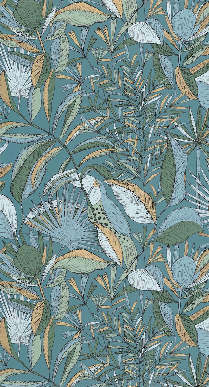 Vliesová tapeta na zeď Caselio 103016749, květy, listy, zvířata, modrá, zelená