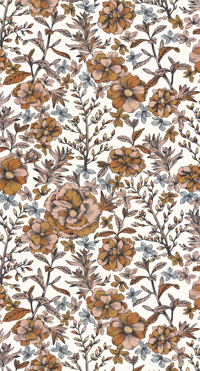 Vliesová tapeta na zeď Caselio 103060333, květy, listy, bílá, oranžová, hnědá