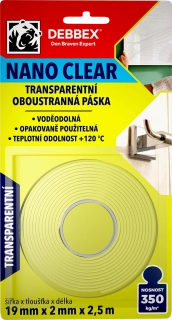 Den Braven Oboustranná páska NANO Clear voděodolná 19mm x 2mm x 2,5m